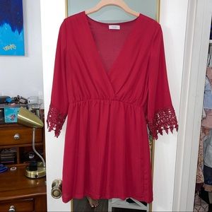 Red Dress with Lace Sleeves